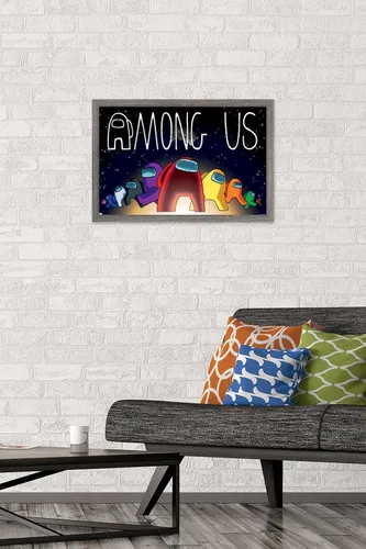 Vista 2 de Among Us - Póster de pared del universo, 22.4 pulgadas de largo x 14.7 pulgadas de ancho, versión enmarcada de madera de granero