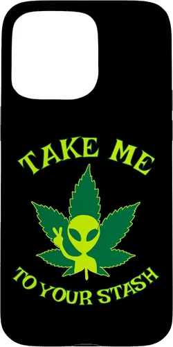 Vista 28 de iPhone 16 Alien Weed Leaf Stoner 420 Stash Fiction Pot Lovers Design Case
