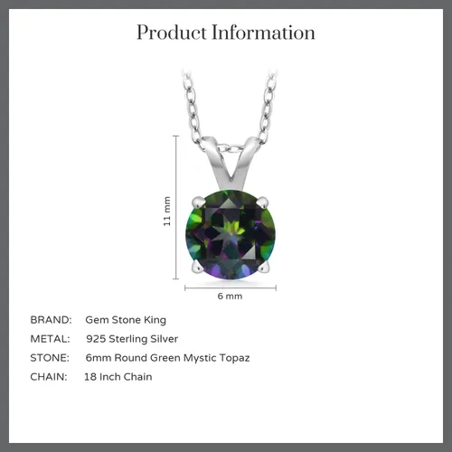 Vista 20 de Gem Stone King Collar con colgante solitario de plata de ley 925 de 0.236 in con piedra natal redonda Collar de 4 puntas para mujer Con cadena