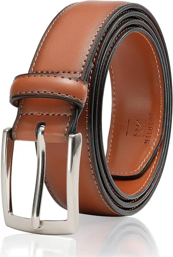 Vista 8 de MILORDE Cinturón de vestir de cuero genuino para hombre, hecho a mano, 100% cuero de vaca, diseños clásicos y modernos para trabajo, negocios y uso