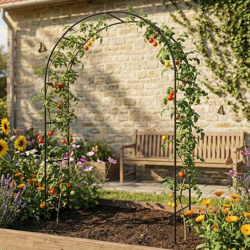 Vista 4 de Cenador de pérgola de metal, enrejado de arco de jardín de flores para exteriores, cenador de jardín de acero para plantas trepadoras, decoración