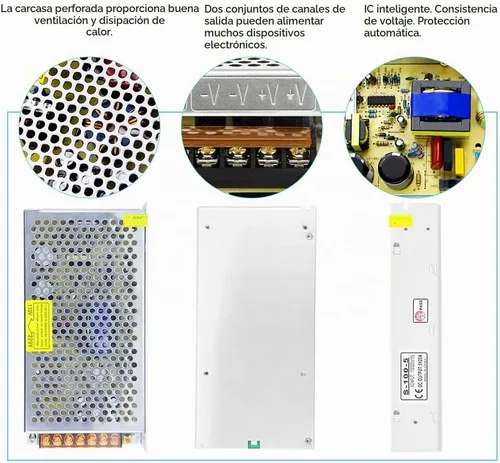 Vista 4 de Aclorol 5V 20A 100W Fuente de Alimentación Conmutada 110V / 220V CA a CC 5V 20amp Transformador Universal, Convertidor, Adaptador de Potencia