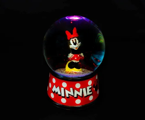 Vista 2 de Disney Minnie Mouse - Globo de nieve iluminado con purpurina giratoria, decoración del hogar para artículos esenciales de habitación de niños