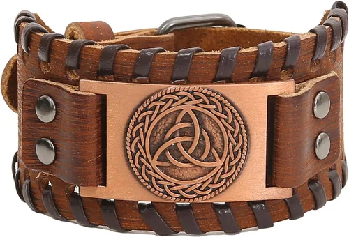 Vista 10 de GelConnie - Pulsera de piel con amuleto vikingo y talismán escandinavo celta pagano