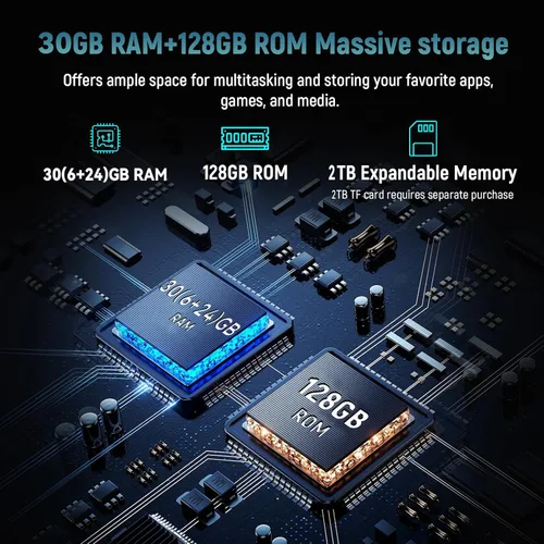 Vista 3 de Tableta, tableta Android 16, 30GB RAM 128GB ROM 2TB TF, tableta de 10 pulgadas con procesador de 8 núcleos, batería 6200mAh, carga rápida, pantalla