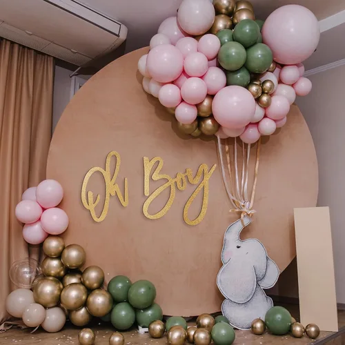 Vista 7 de OH BOY Letrero de madera dorado para baby shower y decoración de revelación de género, telón de fondo ligero para decoración de pared para fotos
