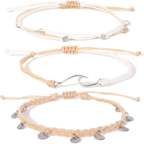 Vista 9 de Pulseras de tobillo impermeables con cuentas, pulseras de tobillo de playa con olas, pulseras de tobillo de acero inoxidable con monedas, joyería