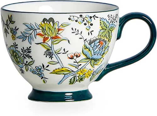 Vista 9 de CHOOLD Elegante taza de café grande de cerámica pintada a mano con patrón floral para té y leche, taza de cereales para cocina, cena, 15 onzas
