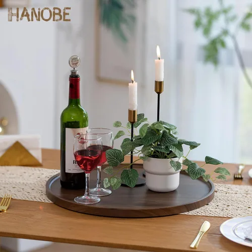 Vista 7 de Hanobe Bandeja otomana grande para servir: bandejas redondas de madera de 18 pulgadas, bandeja decorativa contemporánea para mesa de café, plato