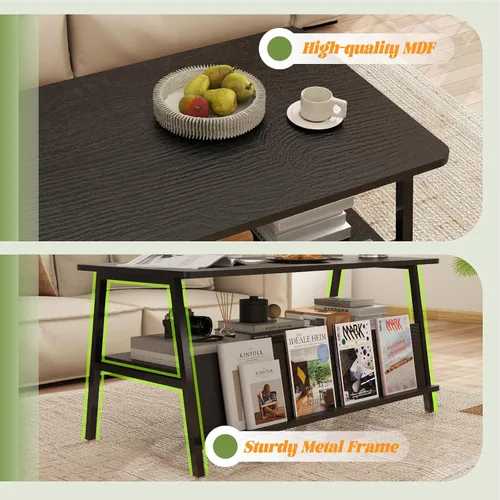 Vista 6 de GOODONE Mesa auxiliar de 2 niveles para sala de estar, mesa de centro pequeña con estante de almacenamiento y estantería, mesa central para sala