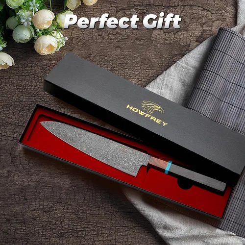 Vista 9 de Cuchillo de chef de Damasco, cuchillos de cocina japoneses de 8 pulgadas con 67 capas, acero inoxidable de alto carbono afilado con mangos