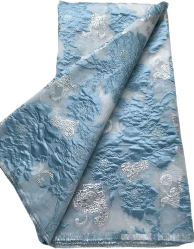 Vista 5 de Tela de encaje africano bordado francés Brocado Jacquard tejido de encaje 5 yardas de tela de encaje dorado para costura de vestido de fiesta