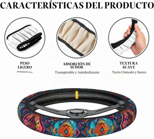 Vista 3 de Funda para volante de automóvil, protector antideslizante universal de 15 pulgadas de estilo bohemio oscuro, accesorios elásticos para auto