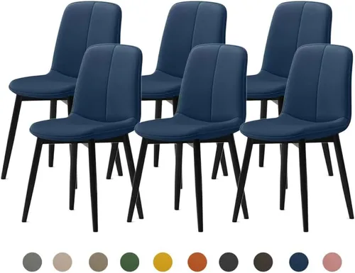Vista 34 de Juego de sillas de comedor modernas, de piel sintética con asiento tapizado de 1.6 in, patas de acero al carbono de mediados de siglo, silla Beige