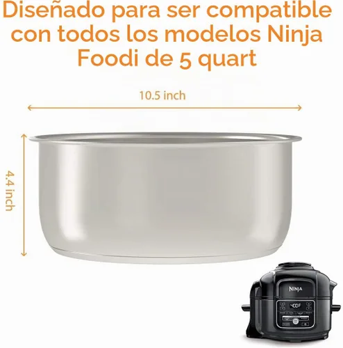 Vista 2 de SiCheer - Olla interior de acero inoxidable para olla a presión Ninja Foodi de 5 cuartos de galón Compatible with Ninja Foodi 5 Qt, this 304