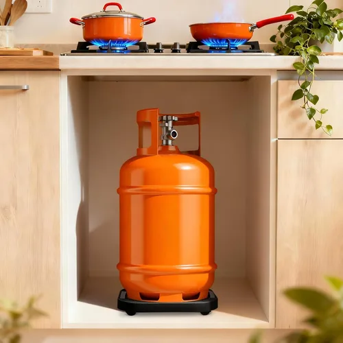 Vista 3 de iplusmile Bandeja de tanque de gas, base de cilindro de propano móvil, bandeja de soporte de tanque de propano con rueda para envío de cilindros