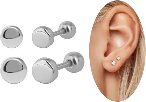 Vista 12 de Aretes con Cierre de Tornillo de Bola de Plata de Ley 925 Tachuelas con Cierre de Bola de Seguridad para Dormir Aretes de Tachuela para Hombres
