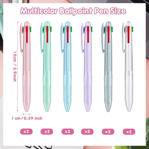 Vista 2 de Zonon 12 bolígrafos multicolor de 0.020 in, 4 colores, retráctil, punta fina, para aula, oficina, papelería, fiesta, suministros de regalo