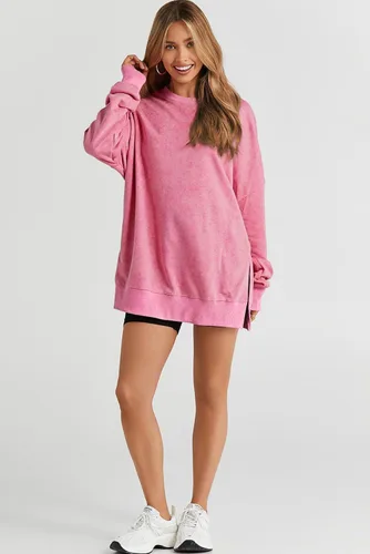 Vista 14 de SHEWIN Sudadera casual de manga larga con cuello redondo para mujer, ligera, holgada