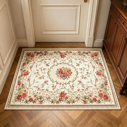 Vista 17 de UKELER Tapete antideslizante para puerta, alfombras de acento modernas para entrada, estilo romántico campestre americano, alfombras de algodón