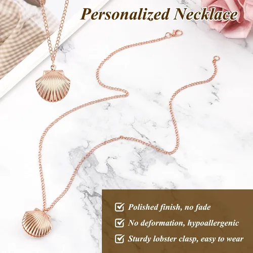 Vista 3 de Adecco LLC Mermaid Valentine Collar náutico, pequeño medallón de concha, Rose gold, WK-roseshell V