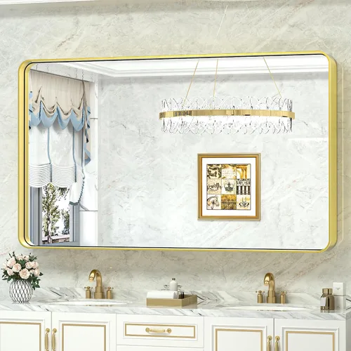 Vista 58 de TokeShimi Espejo de pared de baño de níquel cepillado de 20 x 30 pulgadas, marco de metal, esquina redonda, rectangular, para decoración del hogar