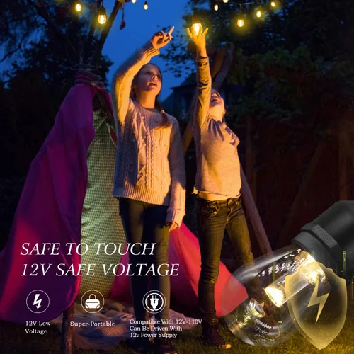 Vista 6 de GANA - Tira de luces LED de bajo voltaje de 12V y seguras para exteriores, 32 pies, 10 bombillas inastillables, 2200K, luz blanca cálida