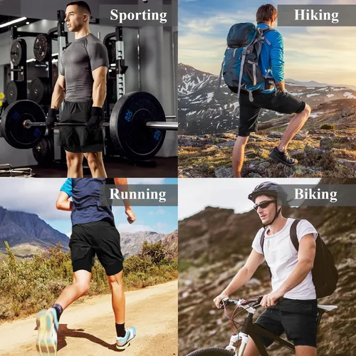 Vista 6 de Pantalones cortos de correr para hombre 2 en 1 de malla para gimnasio, entrenamiento, deportes, pantalones cortos atléticos para hombres