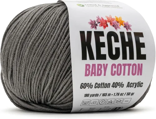 Vista 11 de Keche Hilo de Algodón, 60% Algodón 40% Hilo Acrílico, Hilo de Algodón Suave para Crochet y Tejer, Hilo Amigurumi 1 Madeja/Bola 1.76 Oz (50g) / 180