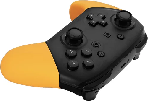 Vista 7 de eXtremeRate Precaución - Empuñaduras de repuesto amarillas para control Nintendo Switch Pro, carcasa de agarre de mano suave al tacto