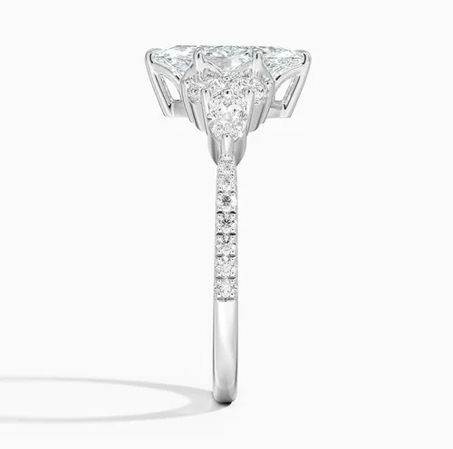 Vista 2 de IGI Anillo de compromiso de diamantes de 4 puntas de corte marquesa blanco de 1.56 quilates con marquesa lateral y diamantes redondos de laboratorio