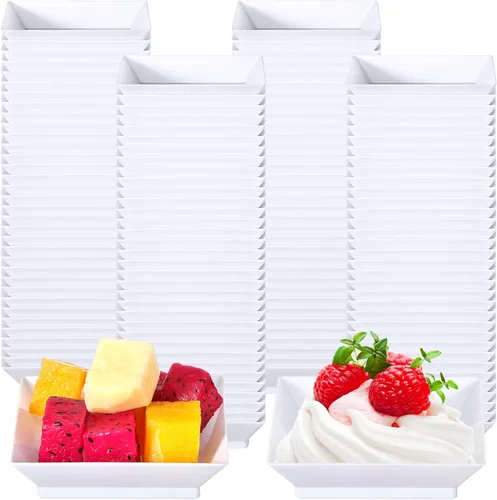 Vista 10 de 200 Piezas Platos Cuadrados Mini para Postre de 2.5 x 2.5 Pulgadas Platos Desechables para Aperitivos Platos Pequeños de Plástico Transparente