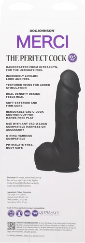 Vista 2 de Doc Johnson Merci - El consolador perfecto de 10.5 pulgadas con ventosa extraíble Vac-U-Lock - ULTRASKYN - solo para adultos, color negro