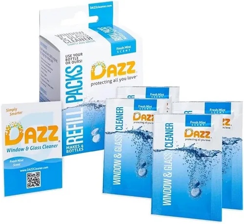 Vista 7 de Dazz Kit de inicio de limpiador de ventanas y vidrios (1 botella de spray reutilizable, 2 repuestos) tabletas de limpieza natural, sin rayas