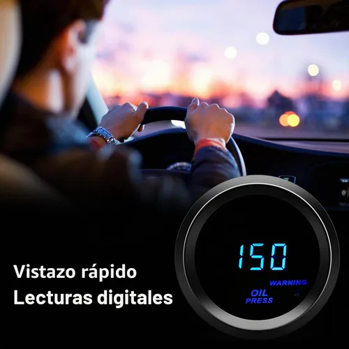 Vista 3 de Medidor de presión de aceite de 2 pulgadas = 52 mm con kit de emisor LED azul digital para automóvil de 12V (negro)
