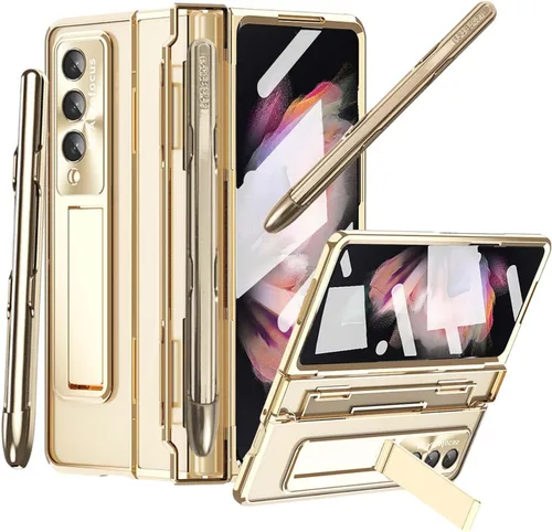 Vista 8 de Funda transparente para Samsung Galaxy Z Fold 3 con soporte para bolígrafo S y bolígrafo, diseño de una pieza con protector de bisagra Protector