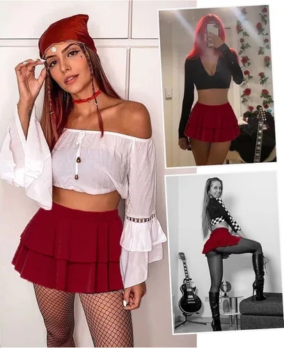Vista 2 de Avidlove - Minifalda plisada con volados para mujer, color liso, falda de lencería