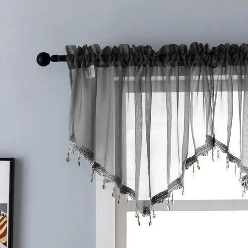 Vista 11 de PearAge Cortinas Cenefa Transparente con Cuentas para Sala de Estar, Cenefa de Ventana de Granja con Bolsillo para Barra, Cenefa de Cortina de Gasa