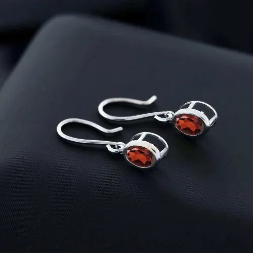 Vista 19 de Gem Stone King Aretes colgantes de plata de ley 925 de 0.276 x 0.197 in con piedra natal ovalada de alambre francés para mujer