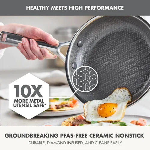 Vista 2 de GreenPan Hybrid 5QT Stainless Steel Saute Pan with Lid, Ceramic Nonstick Plateado