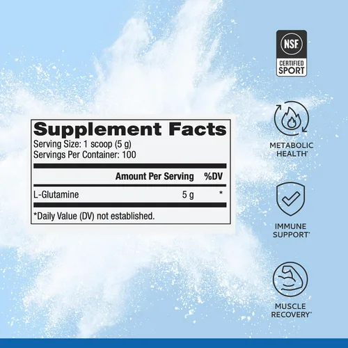 Vista 3 de Pure Power L-glutamina, sin sabor, 17.6 oz (500 g), 100 porciones (1 tarro), 0.18 oz por porción, sin OMG, certificado NSF para deportes, Dr. Mercola