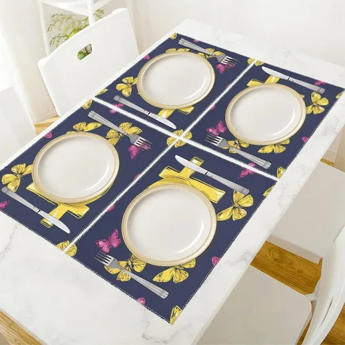 Vista 5 de Crosss Skull Navy Placemats Set of 6 Resistant Table Mats Washable Place Mats for Dinner Party Table Decoration