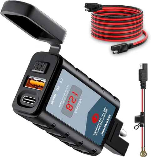 Vista 8 de EXTRACTME Cargador USB de motocicleta de 6.8 A, carga rápida 3.0 Dual USB Cargador de teléfono para motocicleta con voltímetro e interruptor
