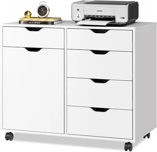 Vista 10 de DEVAISE Gabinete de madera con 5 cajones, gabinete de almacenamiento de Blanco