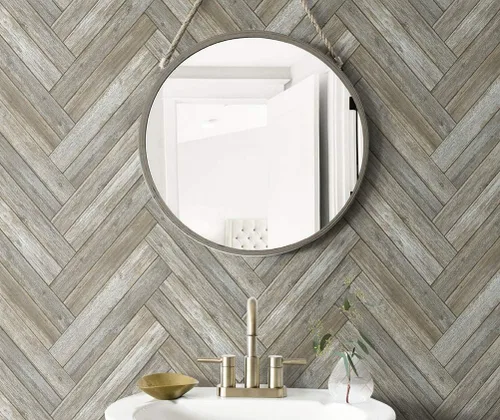 Vista 2 de NextWall Papel tapiz autoadhesivo de madera de cheurón sintético