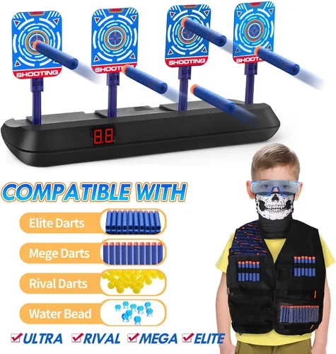 Vista 4 de Lehoo Castle - Objetivo de disparo electrónico con reinicio automático para pistola Nerf, color negro Shooting Games with Digital Scoring, Kids