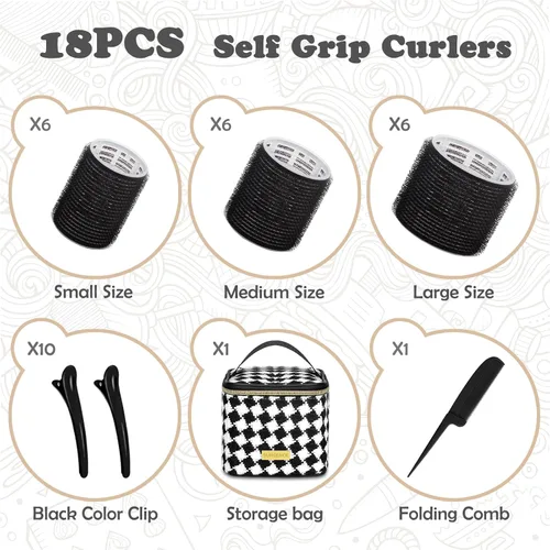 Vista 4 de Juego de rodillos de cabello 18 piezas, rodillos de cabello con pinzas y peine, rizadores de peluquería, estilos DIY, Sungenol 3 tamaños de rodillos