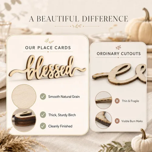 Vista 3 de Tarjetas de lugar de Acción de Gracias Blessed, Thankful, Grateful Letreros de madera para mesa de comedor de otoño, adorno de mesa de casa