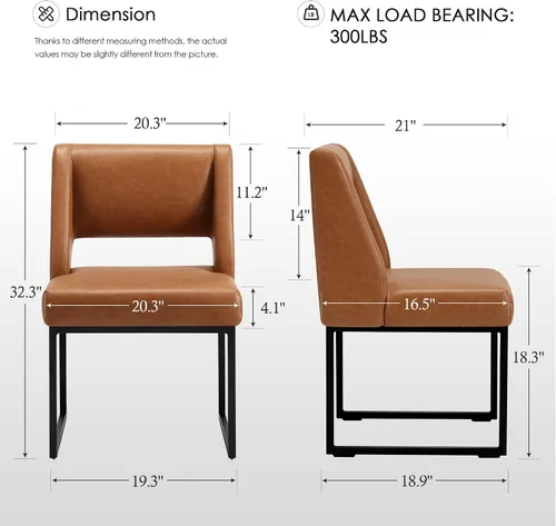 Vista 3 de Zesthouse Juego de 6 sillas de comedor modernas de piel sintética, cómodas sillas de cocina marrones con patas de metal inoxidable, sillas laterales