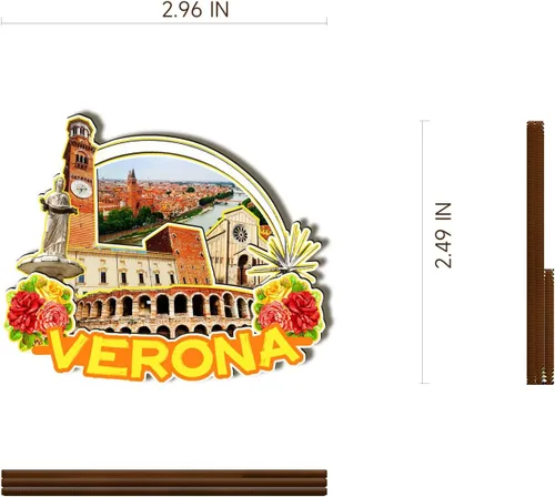 Vista 3 de Imán de madera de Verona de Italia 3D para nevera, recuerdos coleccionables, decoración hecha a mano, artesanías 2